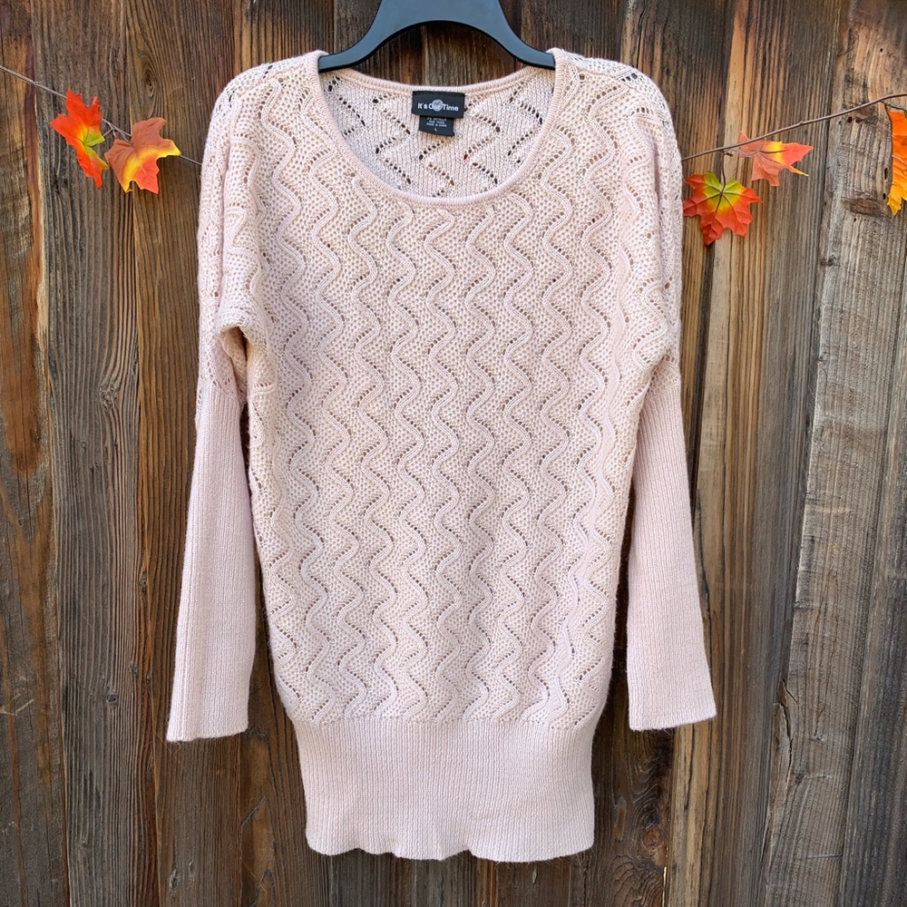 IT'S OUR TIME Women’s Metallic Pink Peach Sweater